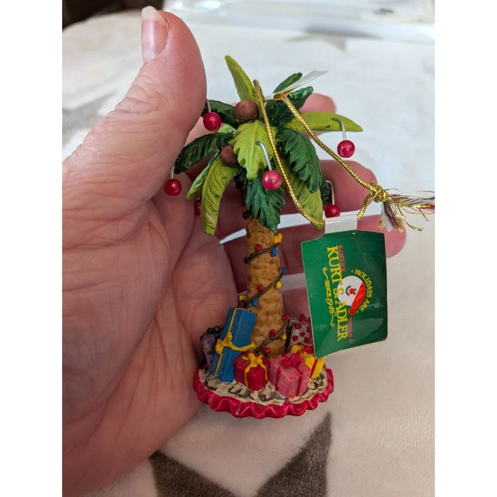 Kurt Adler Nanette Hilton Beach Palm Tree With Gifts Resin Christmas Ornament